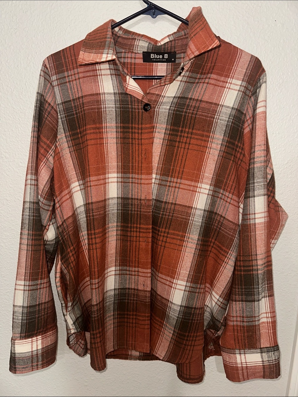 Blue B Plaid Button-Front Rust & Cream Women’s Sweater Shirt